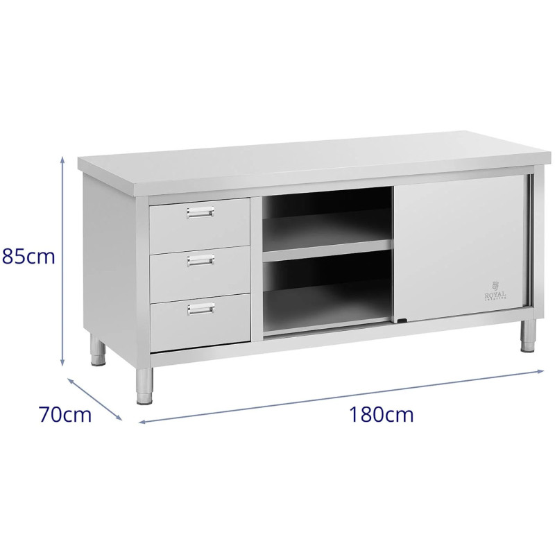 Stalas su centriniu stalviršiu su stumdomų durų spintele ir 3 stalčiais 180 x 70 x 85 cm