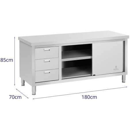 Stalas su centriniu stalviršiu su stumdomų durų spintele ir 3 stalčiais 180 x 70 x 85 cm