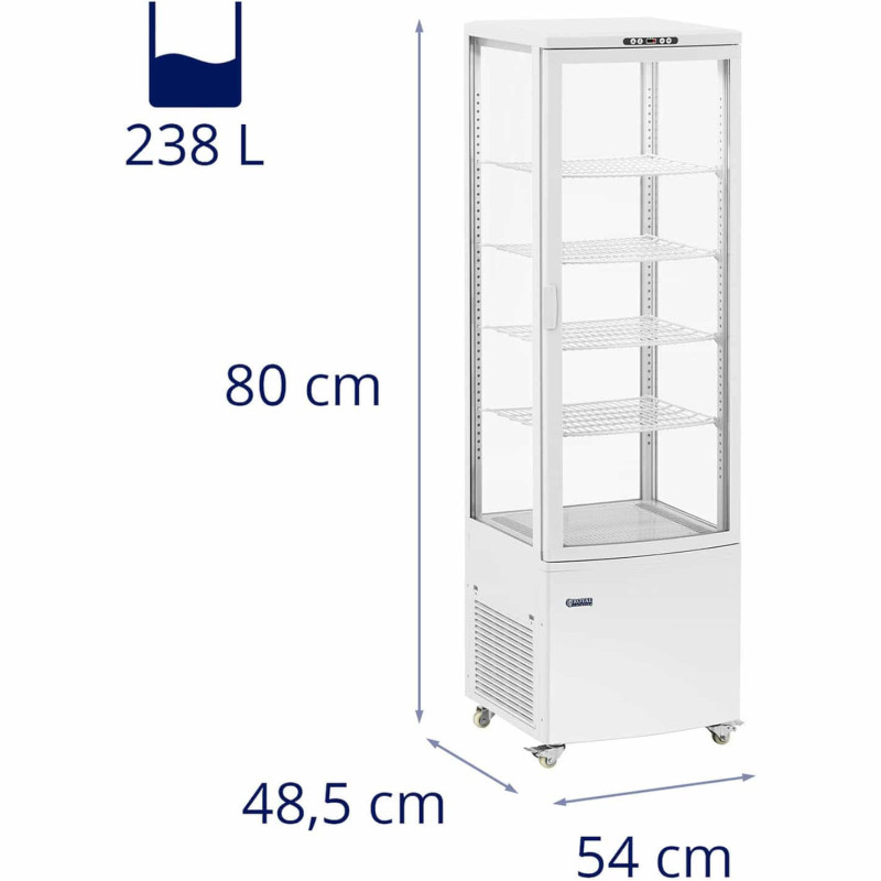 Įstiklinta šaldytuvo vitrina su 4 lentynomis 238 l - balta