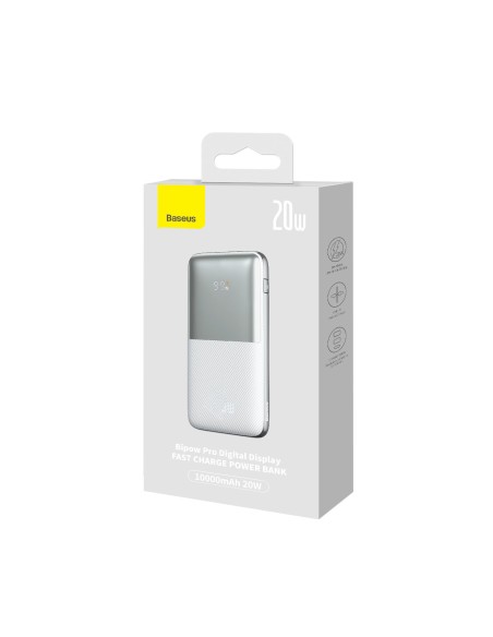 Powerbank Bipow Pro 10000mAh 20W su USB kabeliu USB-C 3A 0,3m balta