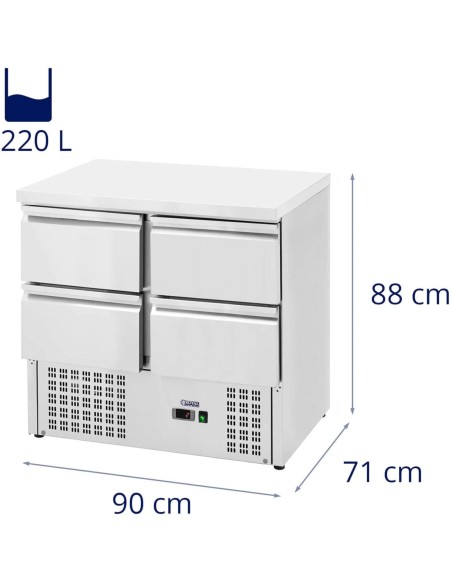 Šaldomas stalas su stalviršiu 4 stalčiai 4 x GN 1/2 220 l 235 W Šaldomas stalas su stalviršiu 4 stalčiai 4 x GN 1/2 220 l 235 W