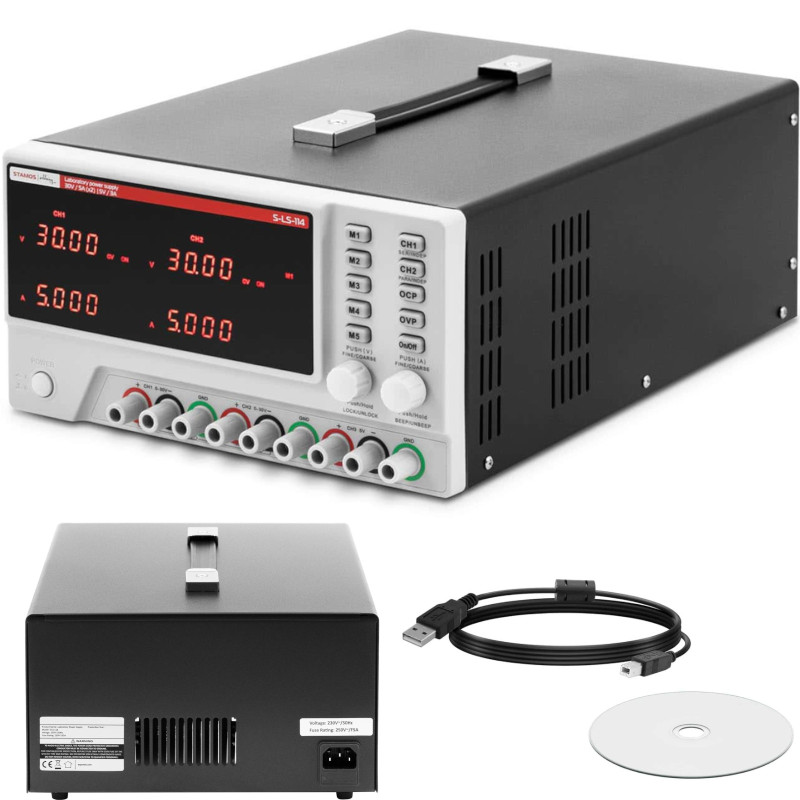 Laboratorinio aptarnavimo maitinimas 0-30 V 0-5 A DC 550 W LED USB RS232