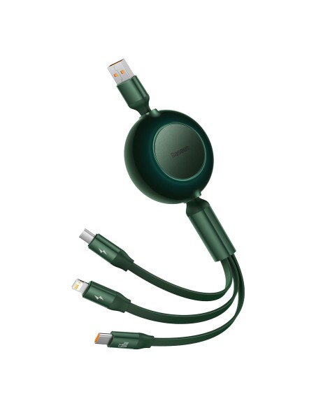 Ištraukiamas laidas 3in1 USB microUSB + iPhone Lightning + USB-C 66W 1,1m žalias Ištraukiamas laidas 3in1 USB microUSB + iPhone Lightning + USB-C 66W 1,1m žalias