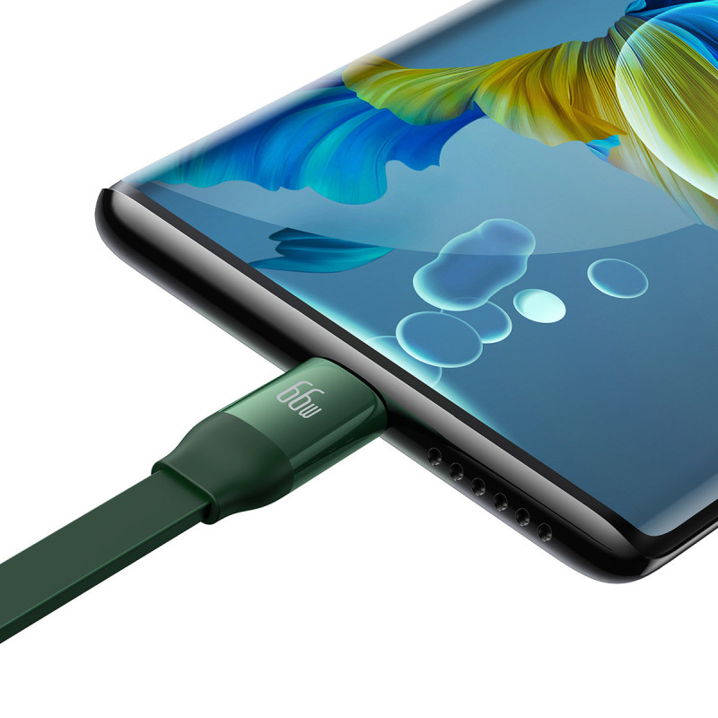 Ištraukiamas laidas 3in1 USB microUSB + iPhone Lightning + USB-C 66W 1,1m žalias