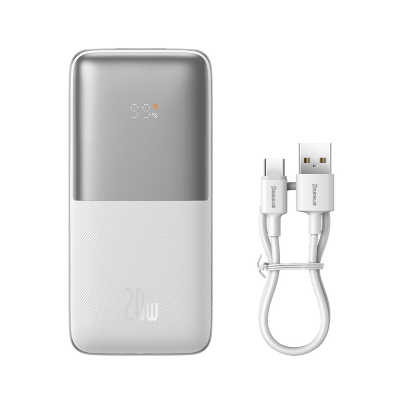 Powerbank Bipow Pro 10000mAh 20W su USB kabeliu USB-C 3A 0,3m balta