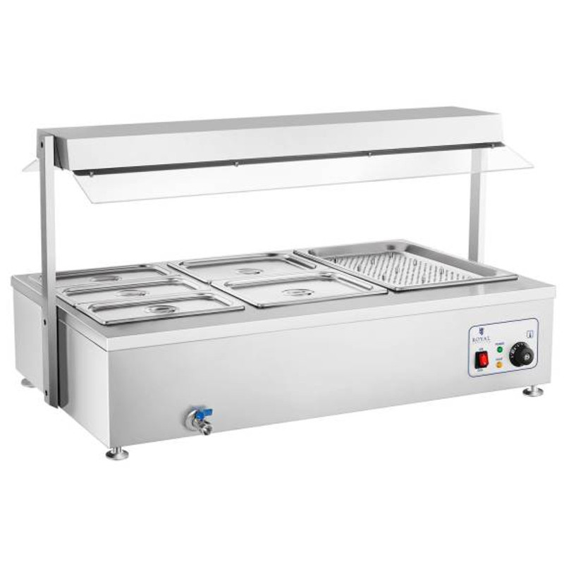 Bain marie laisvai pastatomas vandens šildytuvas su čiaupu 6 x GN 150mm 55L Royal Catering