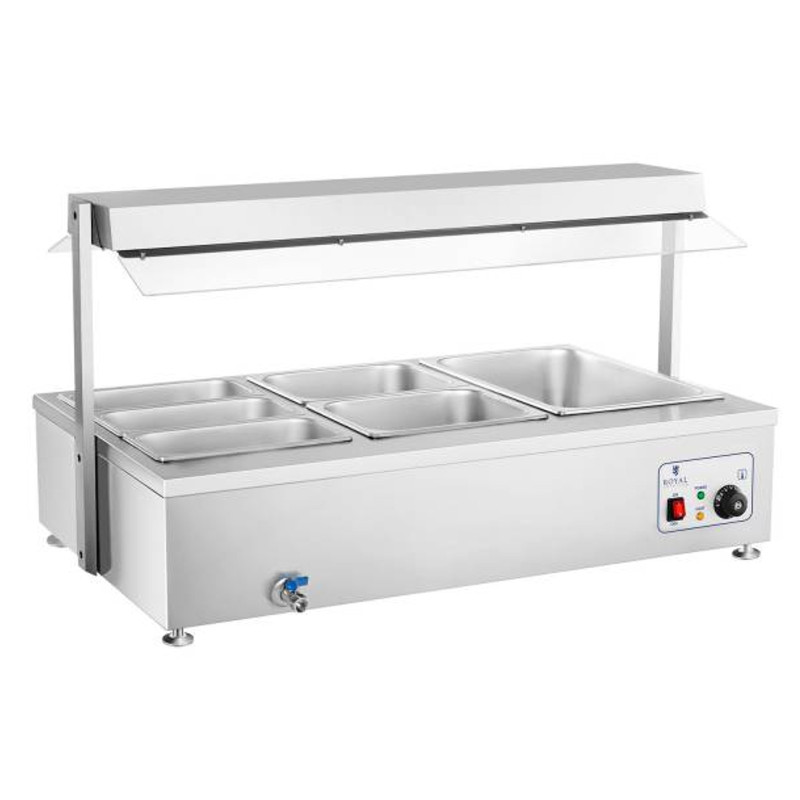 Bain marie laisvai pastatomas vandens šildytuvas su čiaupu 6 x GN 150mm 55L Royal Catering