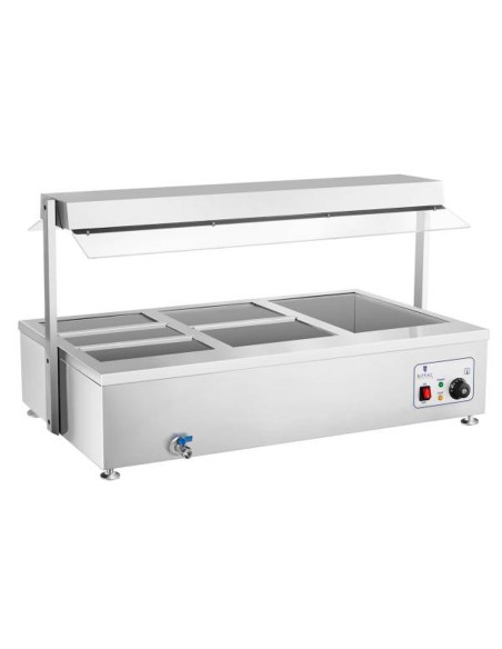 Bain marie laisvai pastatomas vandens šildytuvas su čiaupu 6 x GN 150mm 55L Royal Catering Bain marie laisvai pastatomas vandens šildytuvas su čiaupu 6 x GN 150mm 55L Royal Catering