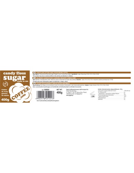 Spalvotas cukraus vatos rudos kavos skonio 400g Spalvotas cukraus vatos rudos kavos skonio 400g