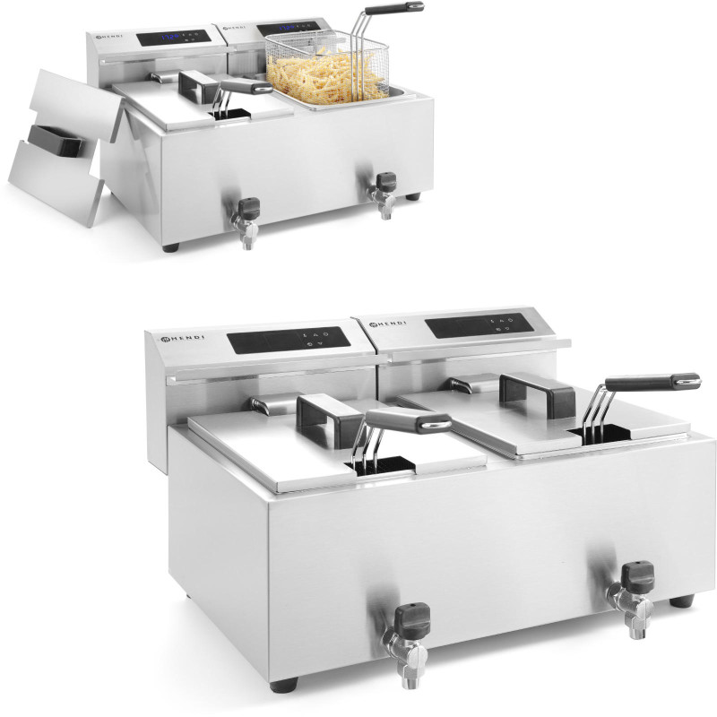 Mastercook skaitmeninė skydinė gruzdintuvė su čiaupu 2x8L 2x3500W