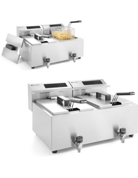 Mastercook skaitmeninė skydinė gruzdintuvė su čiaupu 2x8L 2x3500W Mastercook skaitmeninė skydinė gruzdintuvė su čiaupu 2x8L 2x3500W