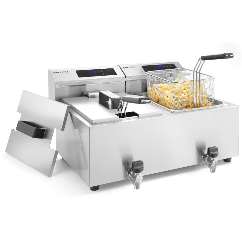 Mastercook skaitmeninė skydinė gruzdintuvė su čiaupu 2x8L 2x3500W