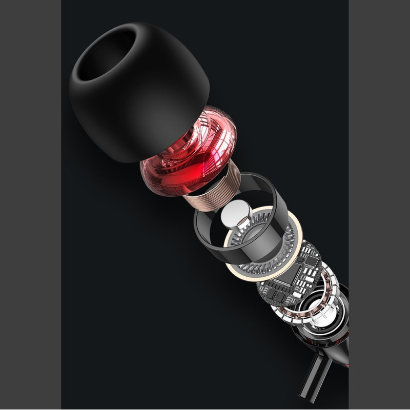 Į ausis įdedamos ausinės 3,5 mm mini lizdas su nuotolinio valdymo pultu ir juodu mikrofonu