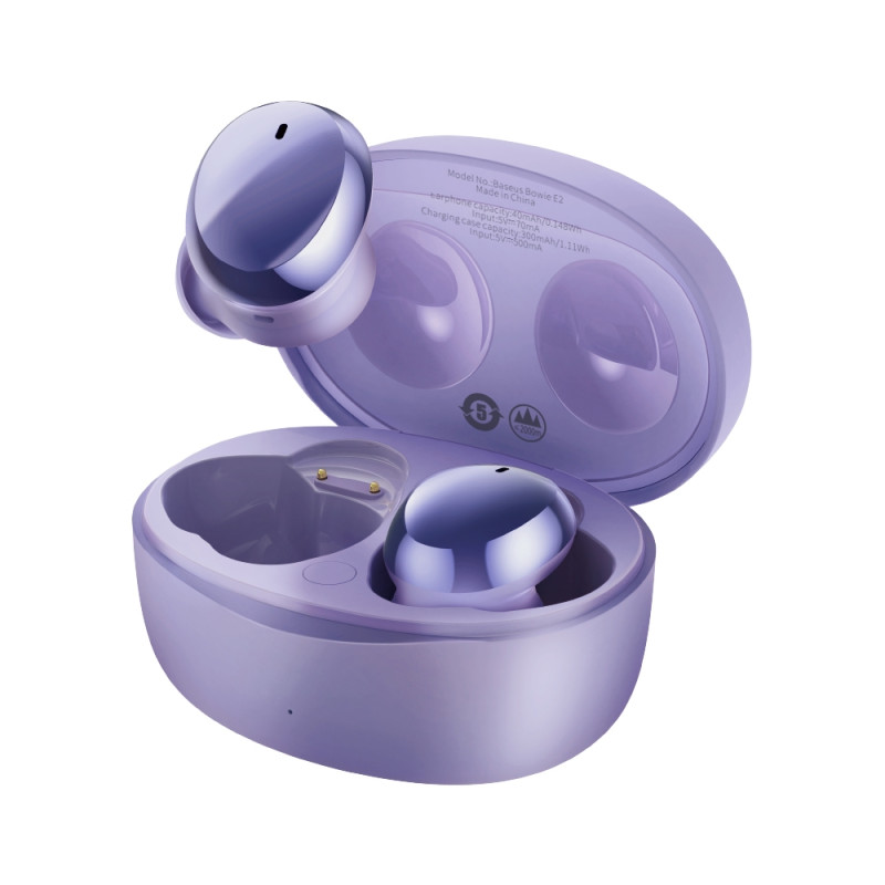 Belaidės ausinės TWS Bluetooth 5.2 vandeniui atsparios IP55 Bowie E2 violetinės spalvos Belaidės ausinės TWS Bluetooth 5.2 vandeniui atsparios IP55 Bowie E2 violetinės spalvos