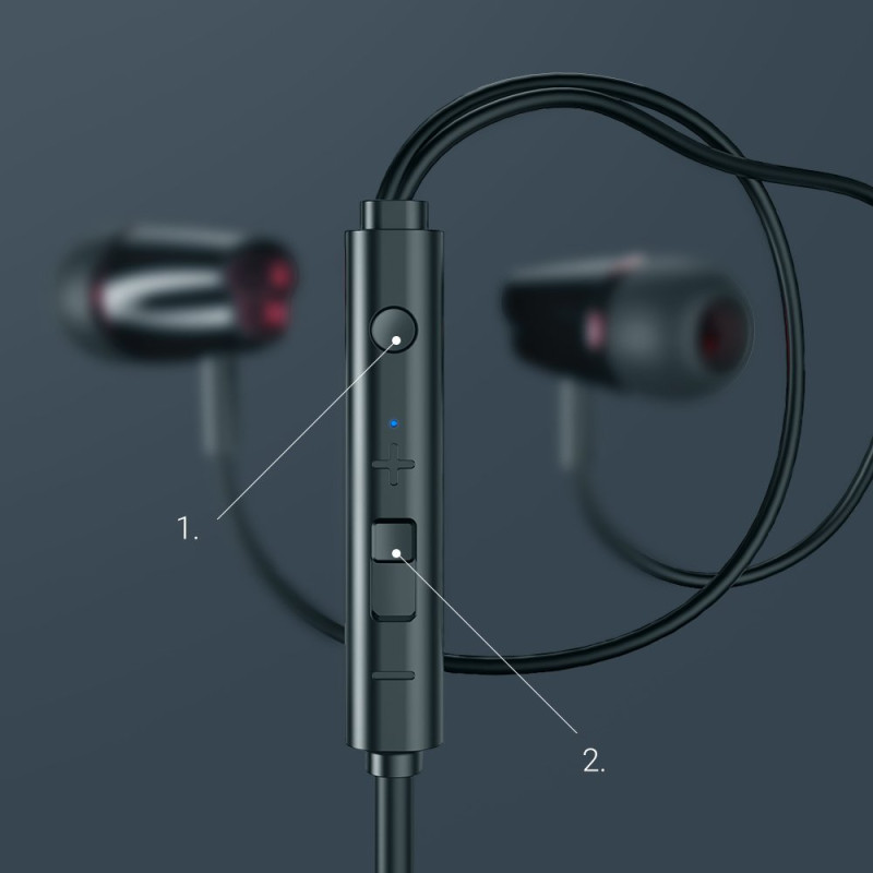 Į ausis įdedamos ausinės 3,5 mm mini lizdas su nuotolinio valdymo pultu ir juodu mikrofonu