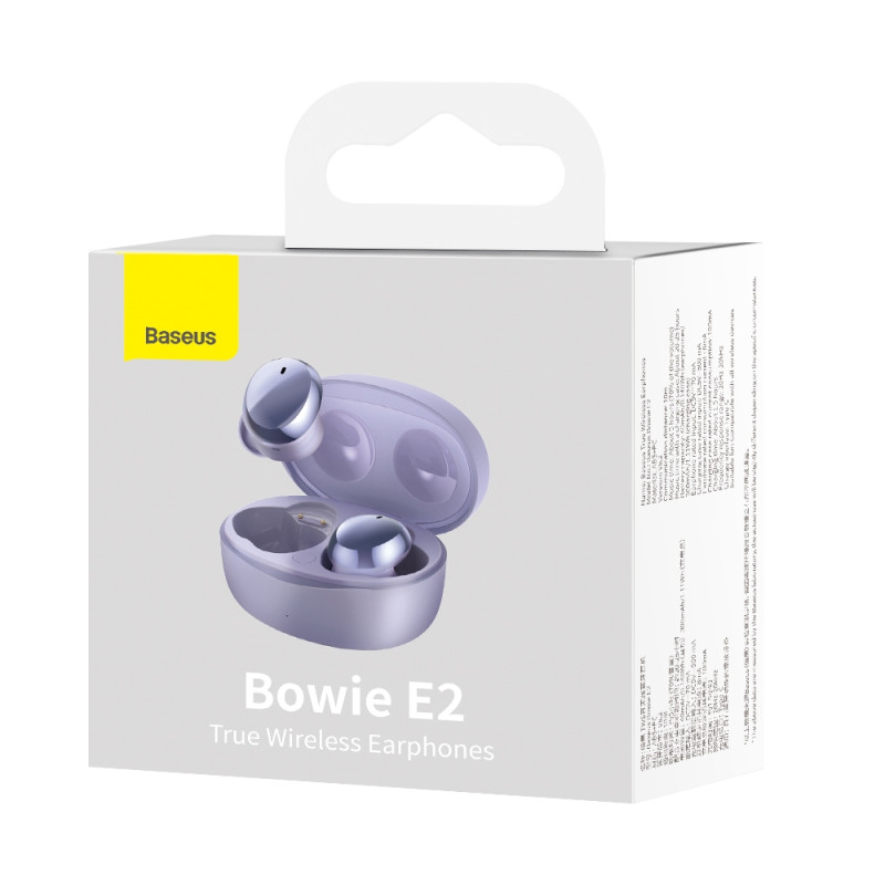 Belaidės ausinės TWS Bluetooth 5.2 vandeniui atsparios IP55 Bowie E2 violetinės spalvos