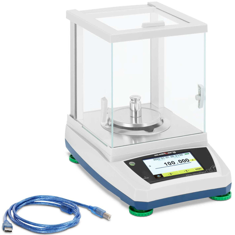 Analitiniai laboratoriniai svarstyklės su stikliniu dangteliu ir LCD jutikliniu skydeliu 200 g / 0,001 g