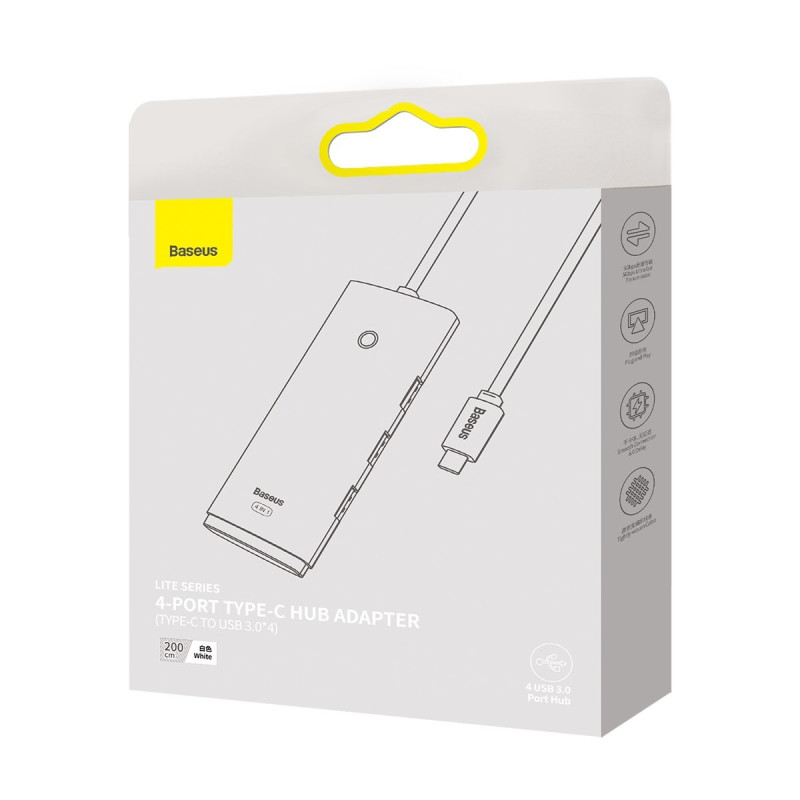 Lite serijos USB-C HUB adapteris 4x USB 3.0 2m baltas