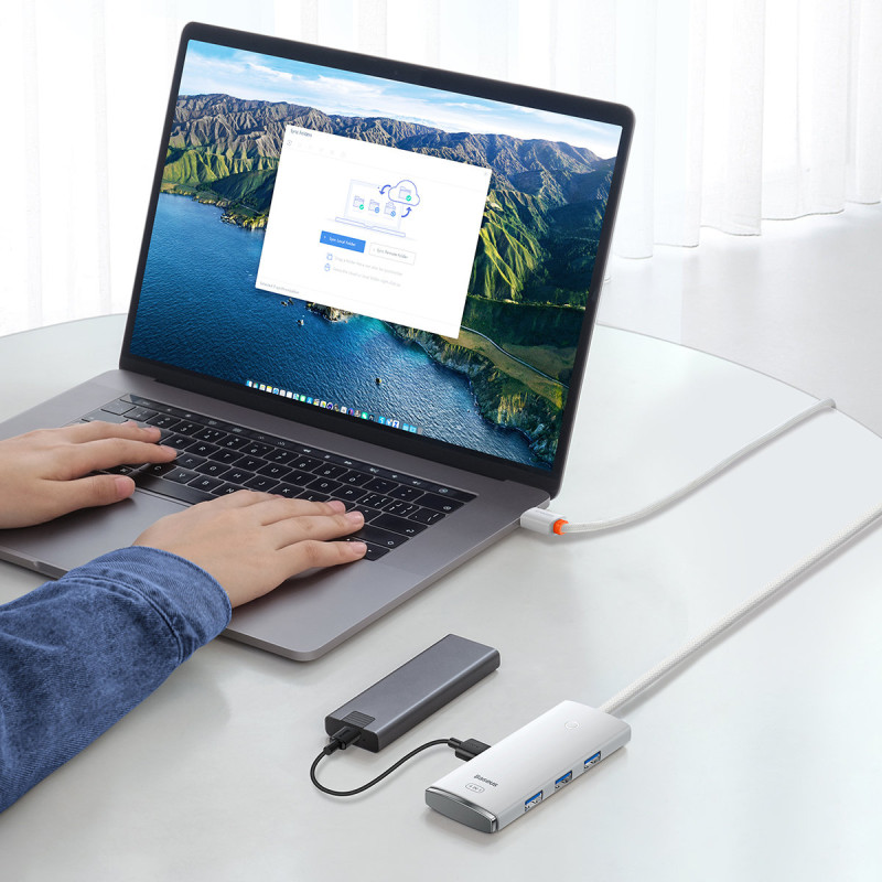 Lite serijos USB-C HUB adapteris 4x USB 3.0 2m baltas