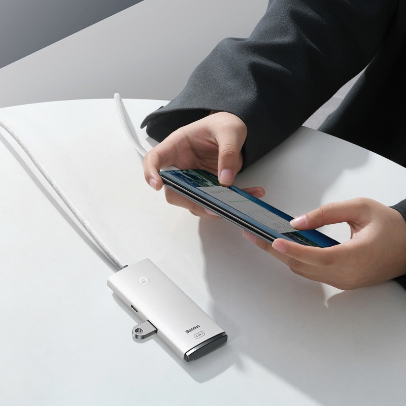 Lite serijos USB-C HUB adapteris 4x USB 3.0 2m baltas