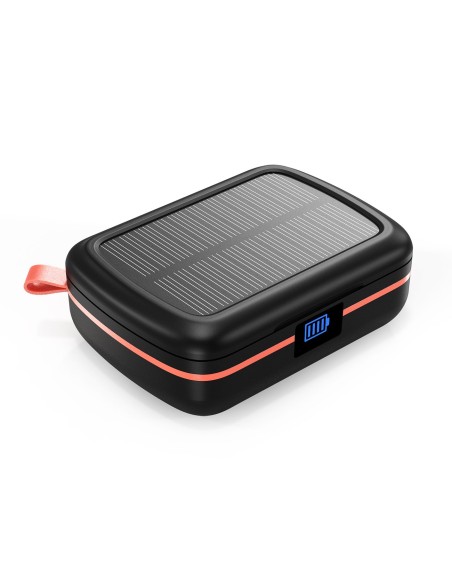 Vandeniui atsparios TWS belaidės ausinės su saulės įkrovikliu ir 2500 mAh juodos spalvos maitinimo bloku Vandeniui atsparios TWS belaidės ausinės su saulės įkrovikliu ir 2500 mAh juodos spalvos maitinimo bloku