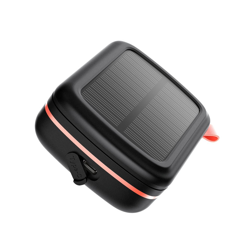 Vandeniui atsparios TWS belaidės ausinės su saulės įkrovikliu ir 2500 mAh juodos spalvos maitinimo bloku