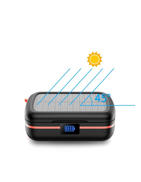 Vandeniui atsparios TWS belaidės ausinės su saulės įkrovikliu ir 2500 mAh juodos spalvos maitinimo bloku Vandeniui atsparios TWS belaidės ausinės su saulės įkrovikliu ir 2500 mAh juodos spalvos maitinimo bloku
