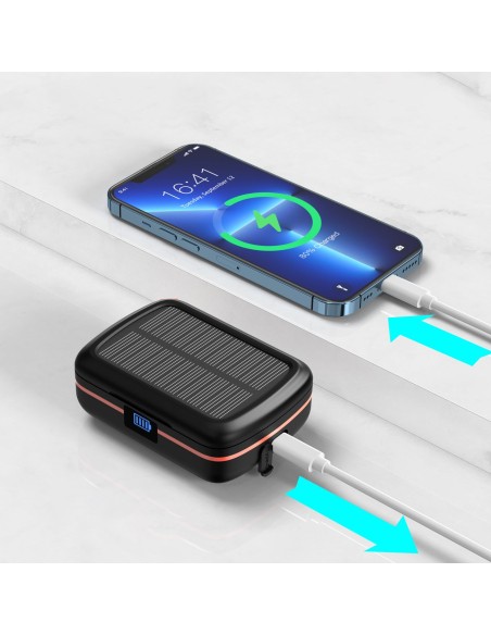 Vandeniui atsparios TWS belaidės ausinės su saulės įkrovikliu ir 2500 mAh juodos spalvos maitinimo bloku Vandeniui atsparios TWS belaidės ausinės su saulės įkrovikliu ir 2500 mAh juodos spalvos maitinimo bloku