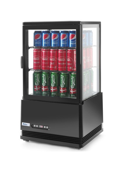 Reguliuojamas stiklinis šaldomas vitrinas 58L su 2 lentynomis juodos spalvos ARKTIC Hendi 233627