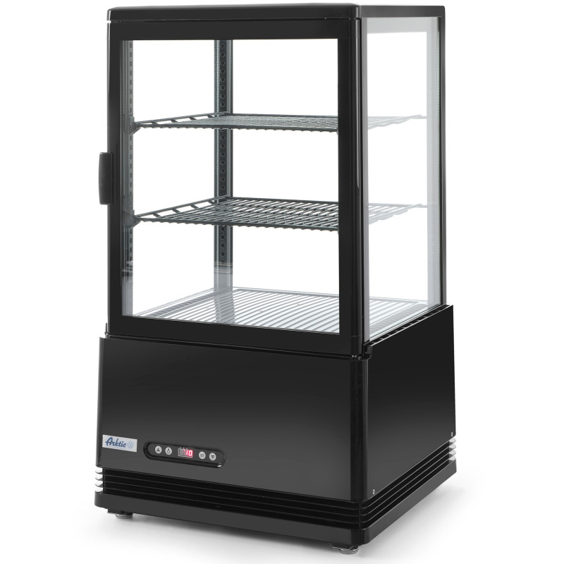 Reguliuojamas stiklinis šaldomas vitrinas 58L su 2 lentynomis juodos spalvos ARKTIC Hendi 233627