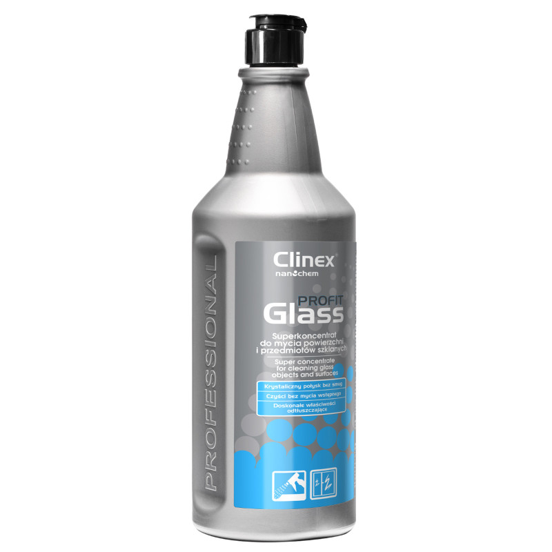CLINEX PROFIT Glass 1L, efektyvus koncentratas veidrodžių stiklams, nerūdijančio plieno stiklams plauti