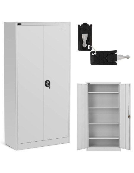 Metalinė biuro spintelė dokumentams, 4 lentynos su varstomomis durelėmis, aukštis 180 cm.PILKA Metalinė biuro spintelė dokumentams, 4 lentynos su varstomomis durelėmis, aukštis 180 cm.PILKA
