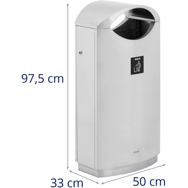 Lauko miesto šiukšlių dėžė su stogeliu, atidaroma STEEL 68 l sidabrinė