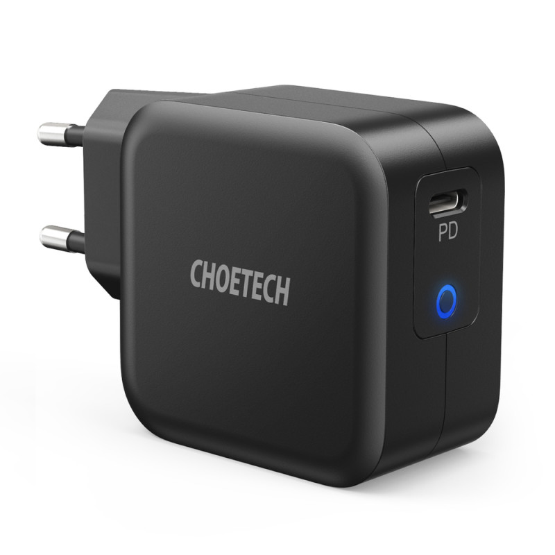 GaN USB Type C 60W sieninis įkroviklis + USB Type C laidas 1,8m juodas