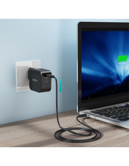 GaN USB Type C 60W sieninis įkroviklis + USB Type C laidas 1,8m juodas GaN USB Type C 60W sieninis įkroviklis + USB Type C laidas 1,8m juodas