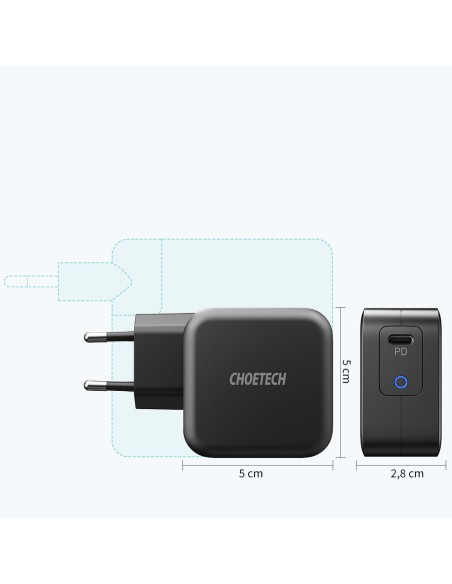 GaN USB Type C 60W sieninis įkroviklis + USB Type C laidas 1,8m juodas GaN USB Type C 60W sieninis įkroviklis + USB Type C laidas 1,8m juodas