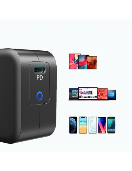 GaN USB Type C 60W sieninis įkroviklis + USB Type C laidas 1,8m juodas GaN USB Type C 60W sieninis įkroviklis + USB Type C laidas 1,8m juodas