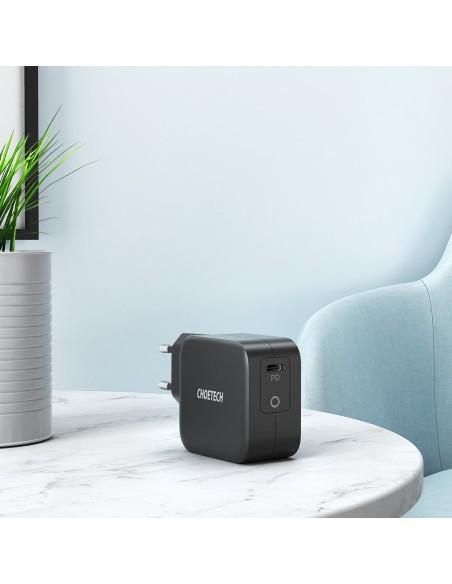 GaN USB Type C 60W sieninis įkroviklis + USB Type C laidas 1,8m juodas GaN USB Type C 60W sieninis įkroviklis + USB Type C laidas 1,8m juodas