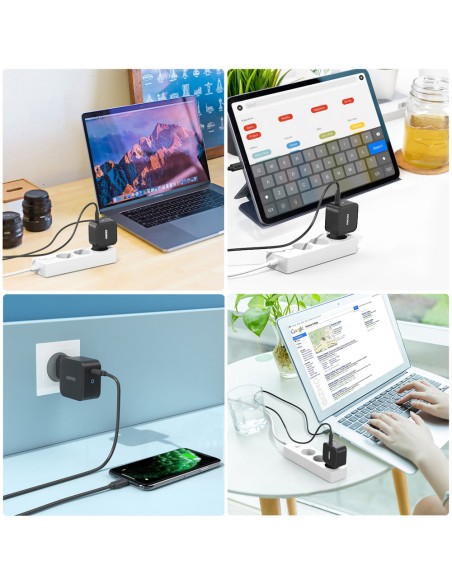 GaN USB Type C 60W sieninis įkroviklis + USB Type C laidas 1,8m juodas GaN USB Type C 60W sieninis įkroviklis + USB Type C laidas 1,8m juodas