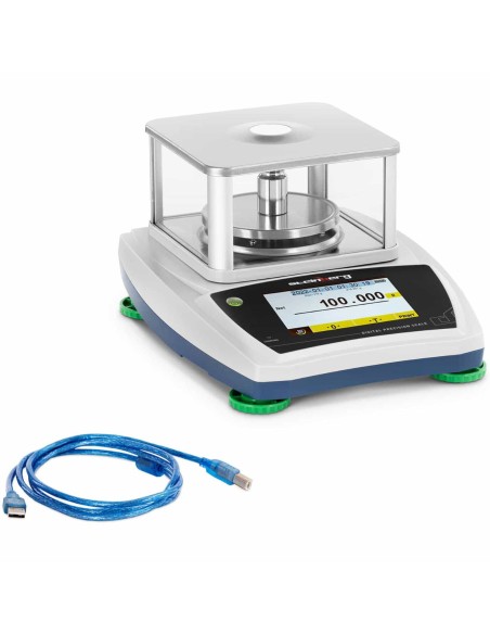Analitiniai laboratoriniai svarstyklės su stikliniu dangteliu ir LCD jutikliniu skydeliu 300 g / 0,001 g