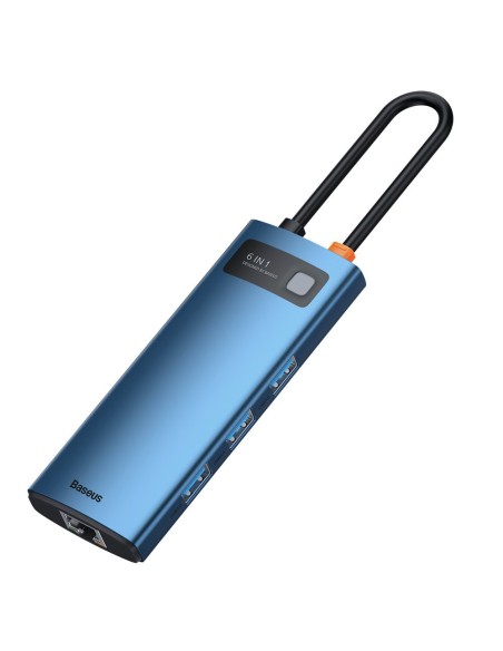 Daugiafunkcis HUB 6in1 USB-C maitinimo tiekimas 100W HDMI 4K 3xUSB 3.2 RJ45 mėlyna Daugiafunkcis HUB 6in1 USB-C maitinimo tiekimas 100W HDMI 4K 3xUSB 3.2 RJ45 mėlyna