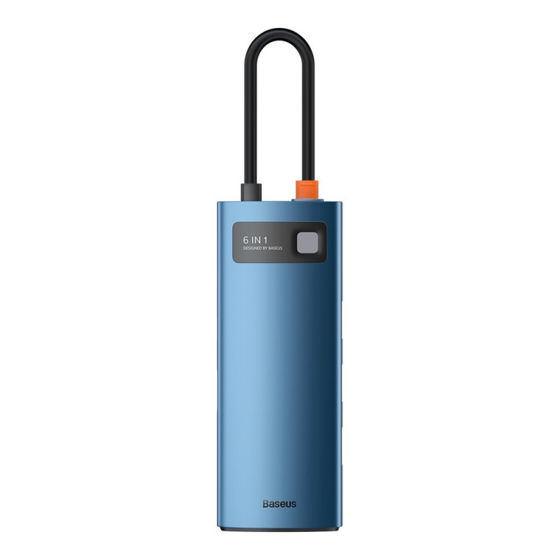 Daugiafunkcis HUB 6in1 USB-C maitinimo tiekimas 100W HDMI 4K 3xUSB 3.2 RJ45 mėlyna