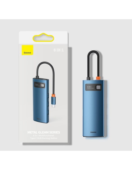 Daugiafunkcis HUB 6in1 USB-C maitinimo tiekimas 100W HDMI 4K 3xUSB 3.2 RJ45 mėlyna Daugiafunkcis HUB 6in1 USB-C maitinimo tiekimas 100W HDMI 4K 3xUSB 3.2 RJ45 mėlyna