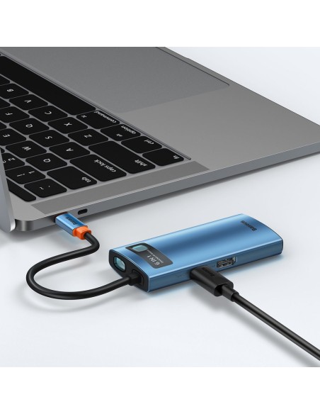 Daugiafunkcis HUB 6in1 USB-C maitinimo tiekimas 100W HDMI 4K 3xUSB 3.2 RJ45 mėlyna Daugiafunkcis HUB 6in1 USB-C maitinimo tiekimas 100W HDMI 4K 3xUSB 3.2 RJ45 mėlyna