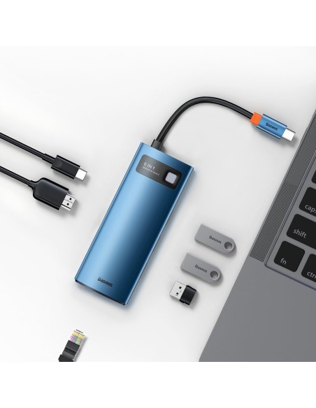 Daugiafunkcis HUB 6in1 USB-C maitinimo tiekimas 100W HDMI 4K 3xUSB 3.2 RJ45 mėlyna Daugiafunkcis HUB 6in1 USB-C maitinimo tiekimas 100W HDMI 4K 3xUSB 3.2 RJ45 mėlyna
