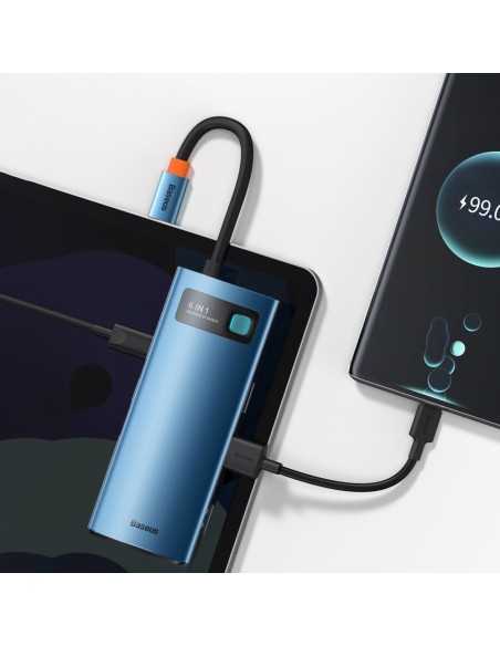 Daugiafunkcis HUB 6in1 USB-C maitinimo tiekimas 100W HDMI 4K 3xUSB 3.2 RJ45 mėlyna Daugiafunkcis HUB 6in1 USB-C maitinimo tiekimas 100W HDMI 4K 3xUSB 3.2 RJ45 mėlyna