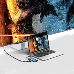 Daugiafunkcis HUB 6in1 USB-C maitinimo tiekimas 100W HDMI 4K 3xUSB 3.2 RJ45 mėlyna