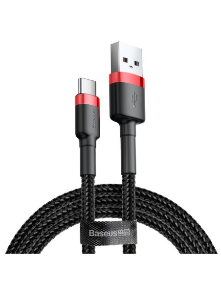 Patvarus nailoninis USB laidas USB-C QC3.0 2A 3M juodos ir raudonos spalvos Patvarus nailoninis USB laidas USB-C QC3.0 2A 3M juodos ir raudonos spalvos