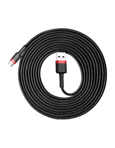 Patvarus nailoninis USB laidas USB-C QC3.0 2A 3M juodos ir raudonos spalvos Patvarus nailoninis USB laidas USB-C QC3.0 2A 3M juodos ir raudonos spalvos