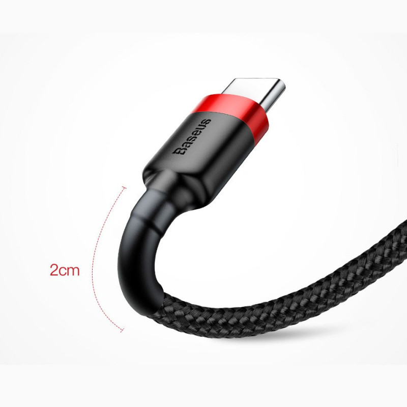 Patvarus nailoninis USB laidas USB-C QC3.0 2A 3M juodos ir raudonos spalvos